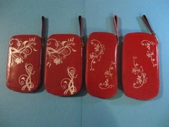 Красный кожаный чехол-бабочка для мобильного телефона с узором