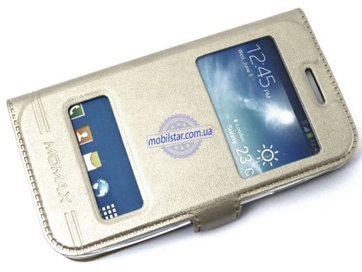 Чехол книжка для Samsung S7260, Samsung S7262 золотистая "Windows"
