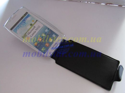 Кожаная чехол книжка для Microsoft Lumia 435, Nokia 532 черная
