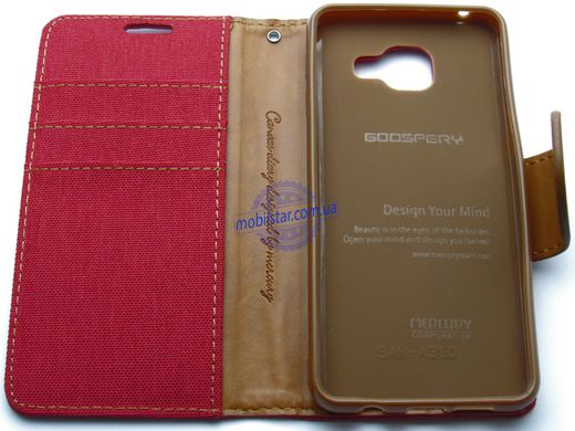Чехол-книжка для Samsung A310, Samsung A3 красная goospery джинс