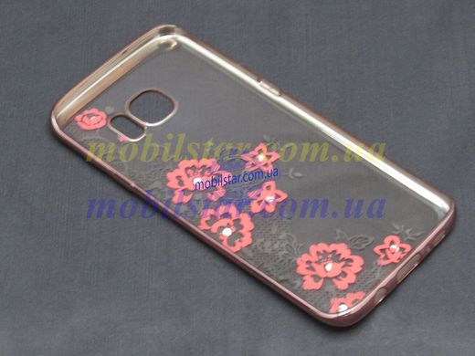 Чехол для Samsung S7 Edge, Samsung G935 прозрачный (цветы красные)