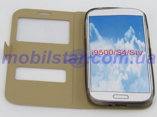 Чехол книжка для Samsung S4, Samsung I9500 золотистая "Windows"