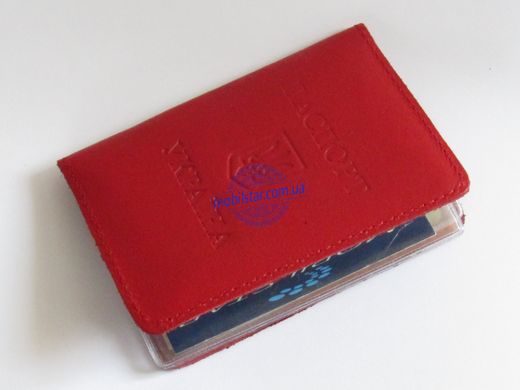 Шкіряна обкладинка на паспорт, обкладинка на iD карту червона