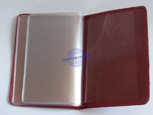Шкіряна обкладинка на паспорт, обкладинка на iD карту червона